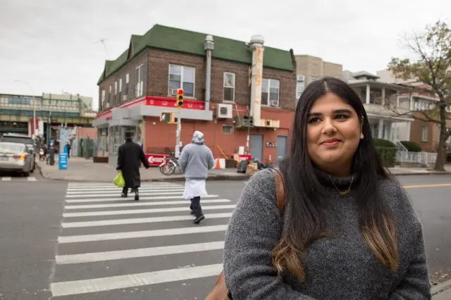 Mahaa Tahir, a former student at The Urban Assembly School for Criminal Justice, advocated with classmates for a signal change at the intersection of Ditmas Avenue and Dahill Road in Brooklyn.